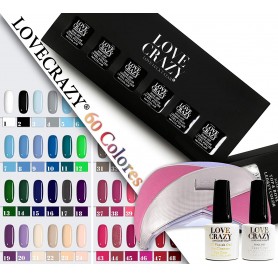 Lote de esmaltes semipermanentes 6 ml de 60 uds, Top, base de 6ml + Lámpara secador Love Crazy, Kit AllColor