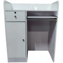 Mostrador para tiendas, mesa con cajones para recepción, mueble blanco con rombos de piedras