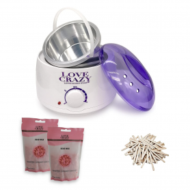 Kit Calentador de Cera Eléctrico para la Depilación Profesional 500ml, Incluido 2 Bolsa de Cera y 10 Espátulas
