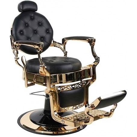 Sillón Clásico de Barbero hidráulico Estilo Vintage con reposapies Integrado Modelo Perfido Gold (Oro)